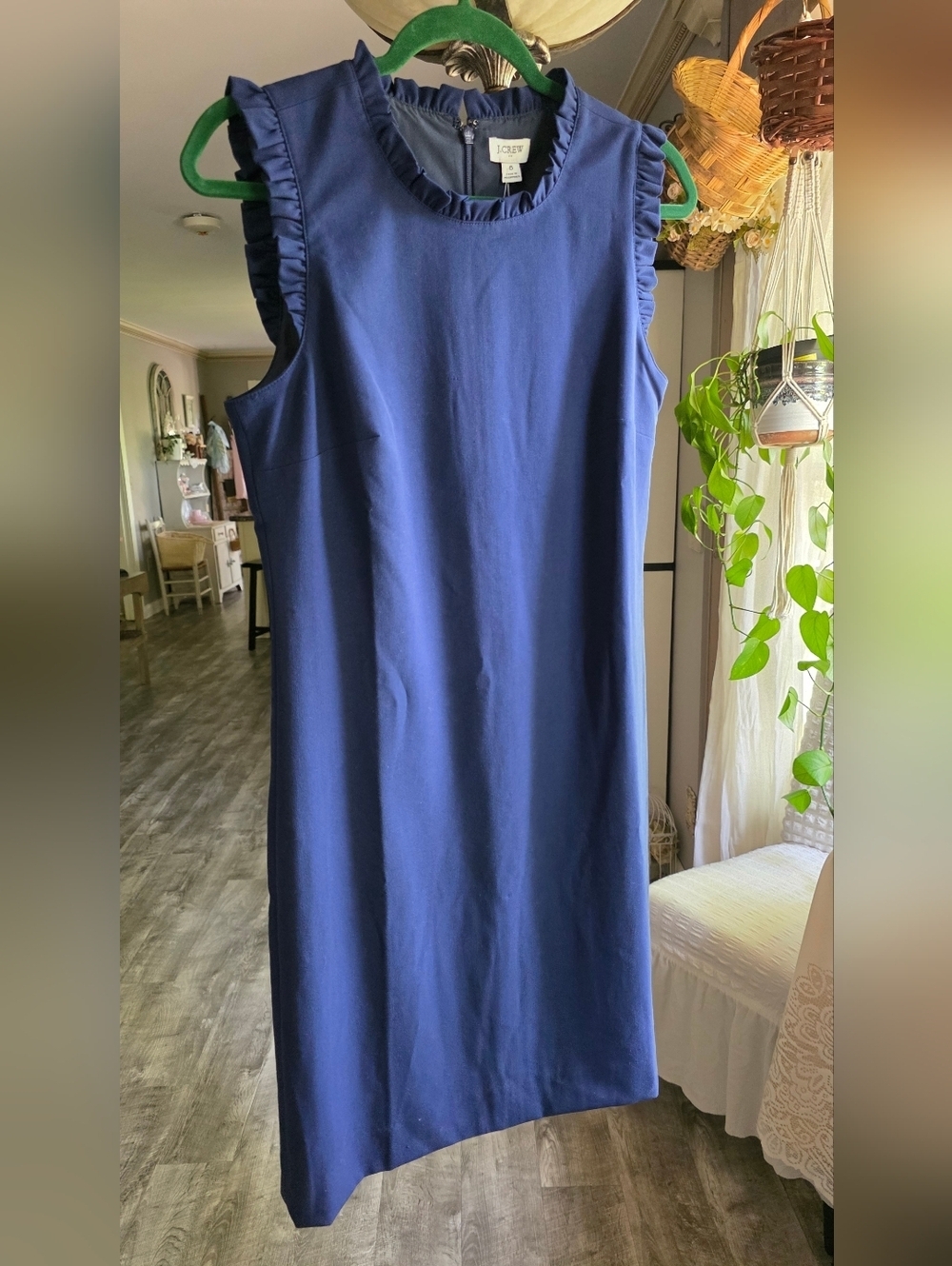 J. Crew Navy Blue Ruffle Sleeve Sheath Dress